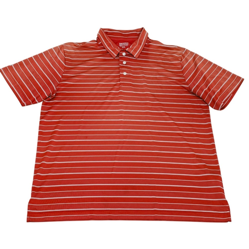Brooks Brothers Mens XL Red White Stripe Performance Golf Polo Shirt